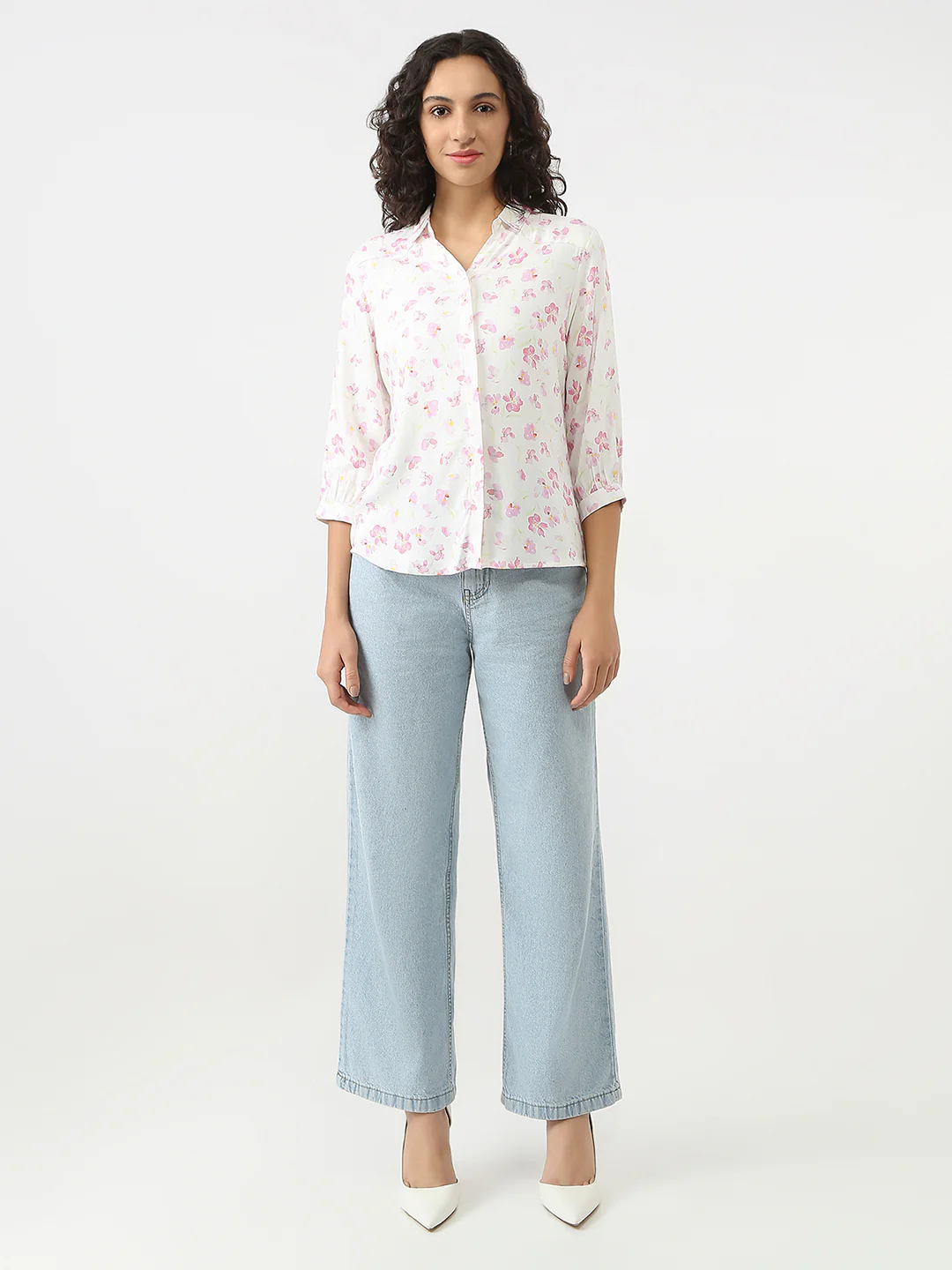 Women Pink Floral Print Shirt - Image 4