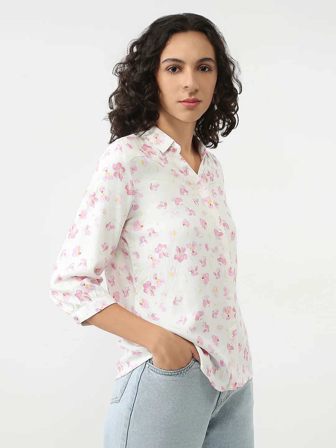 Women Pink Floral Print Shirt - Image 5