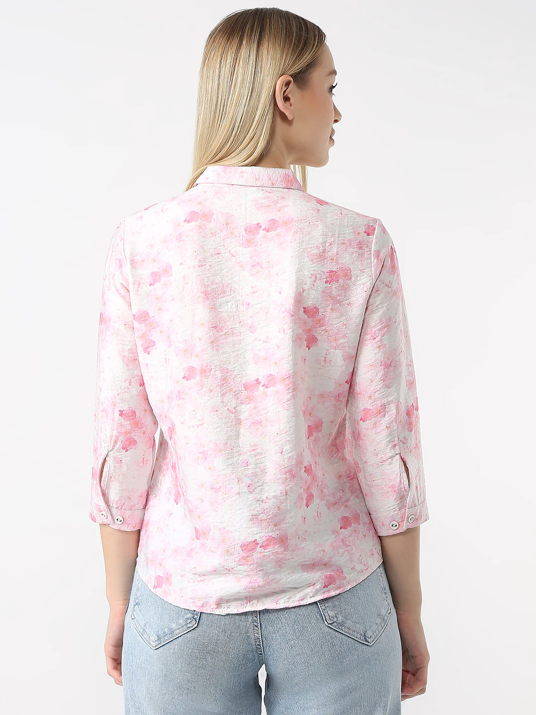 Women Pink Floral Printed Shirt - Image 3