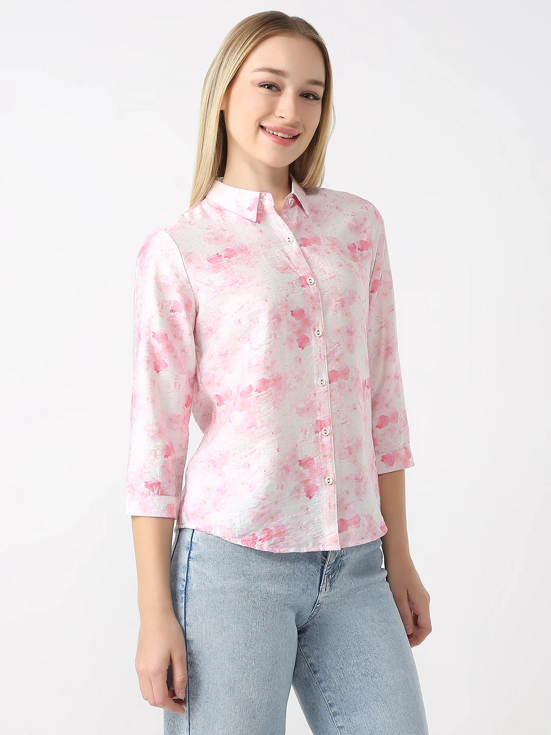 Women Pink Floral Printed Shirt - Image 4