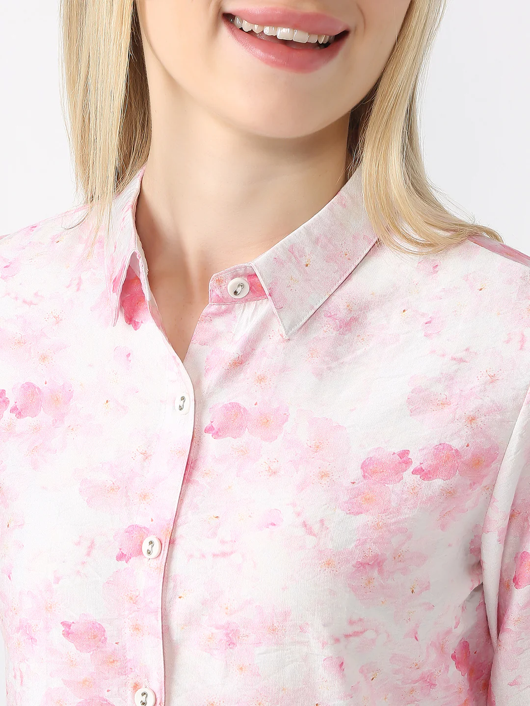 Women Pink Floral Printed Shirt - Image 5