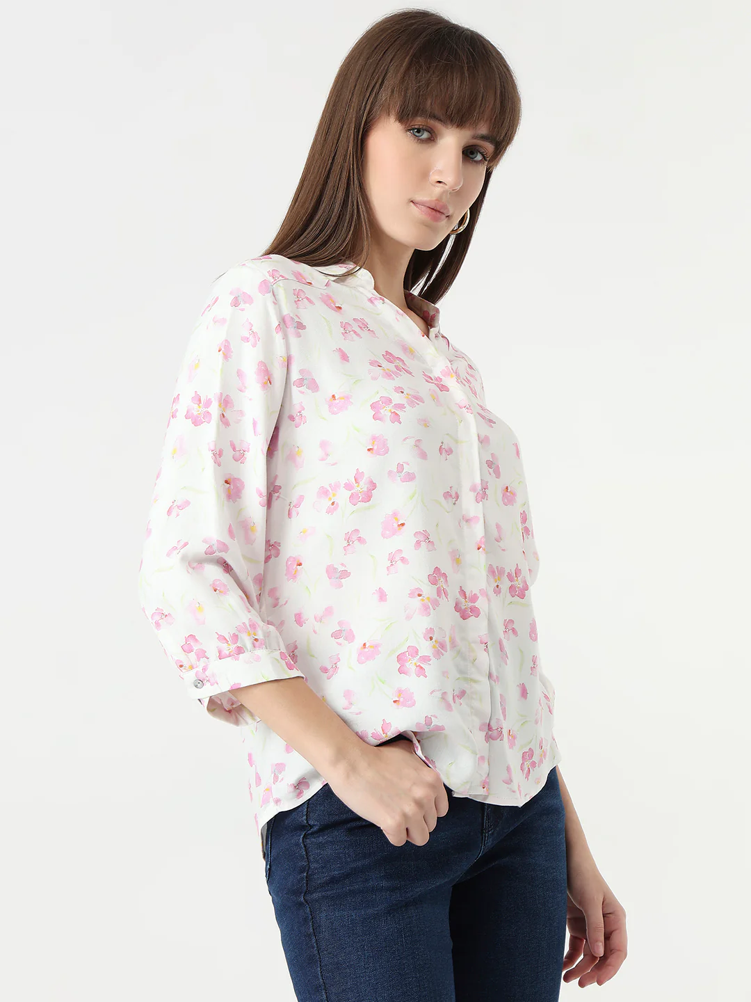 Women Pink Floral Slim Fit Shirt - Image 5