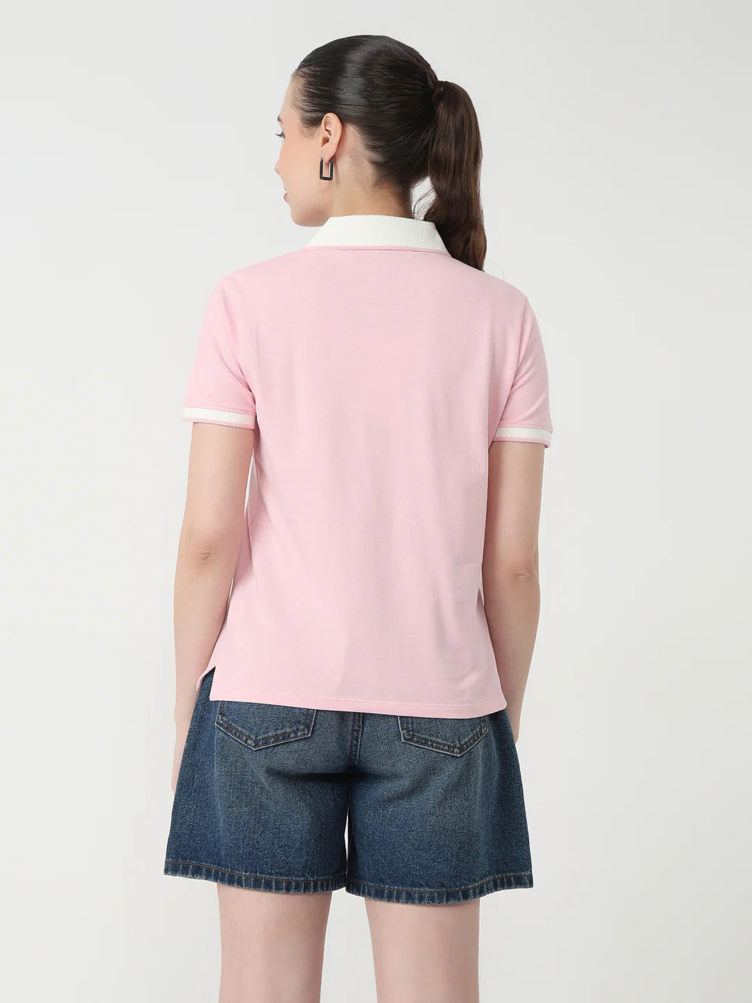 Women Pink Slim Fit Polo T-Shirt - Image 3