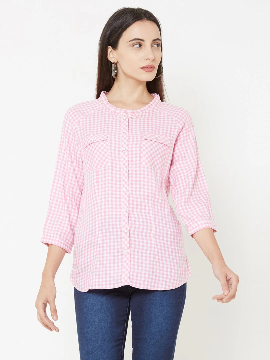 Women Pink/White Checked Top - Image 2