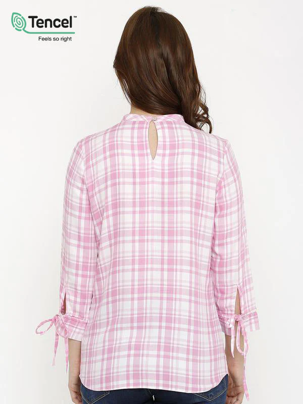 Women Pink/White Checks Top - Image 3