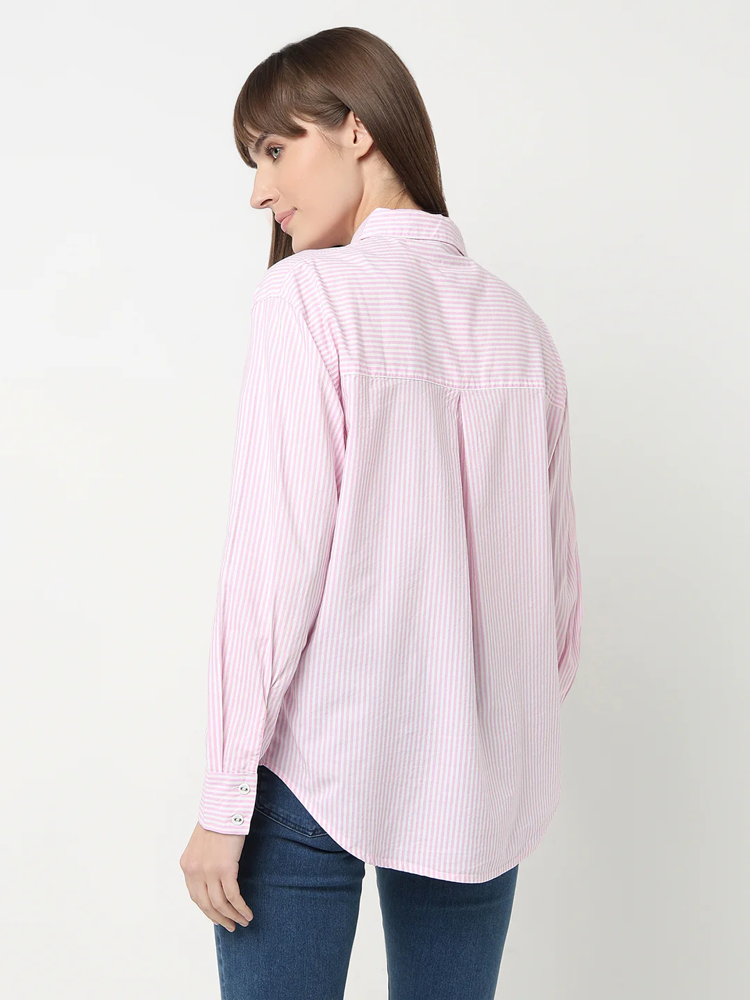 Women Pink/White Oversized Shirt - Image 3