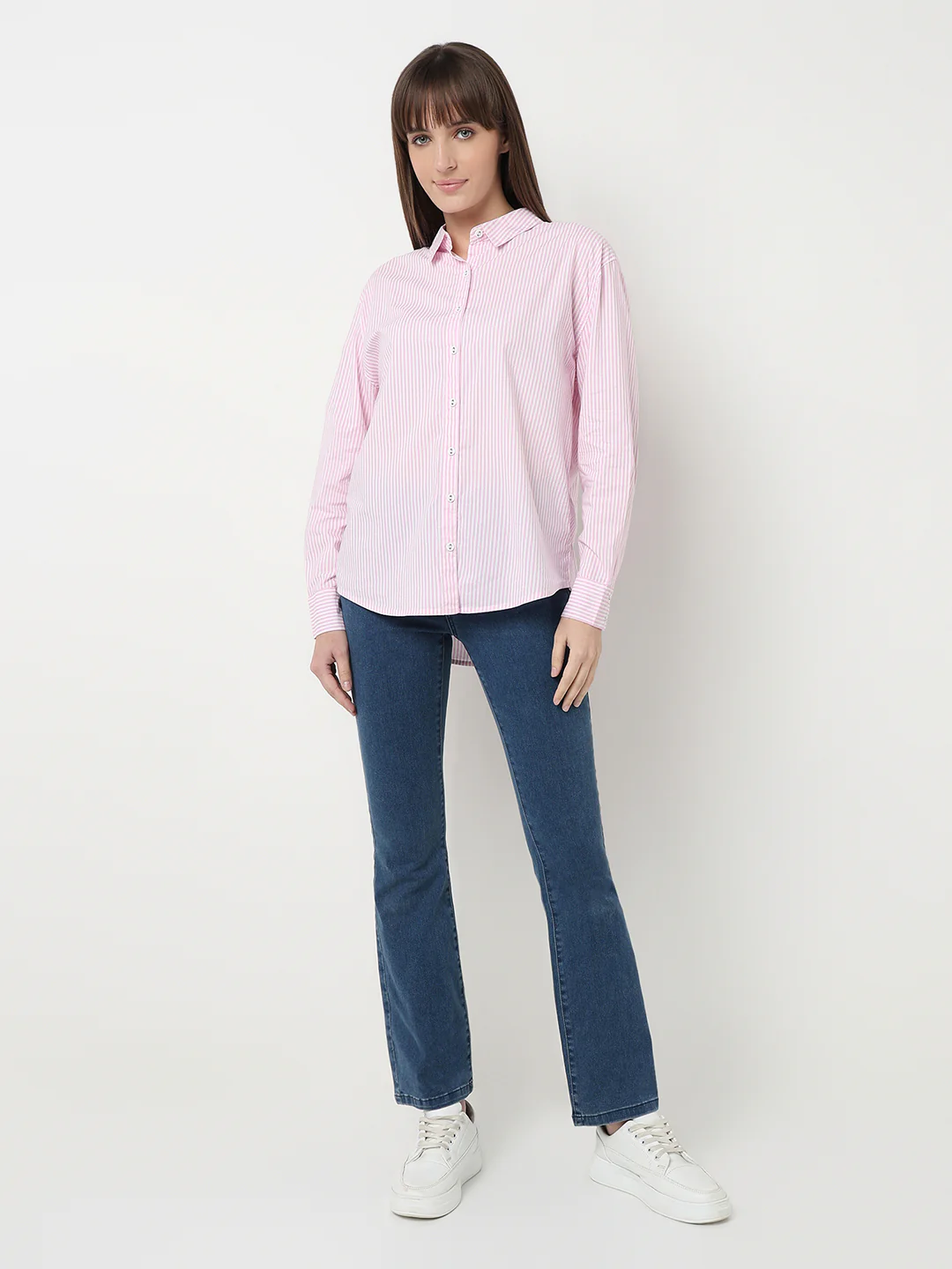 Women Pink/White Oversized Shirt - Image 4