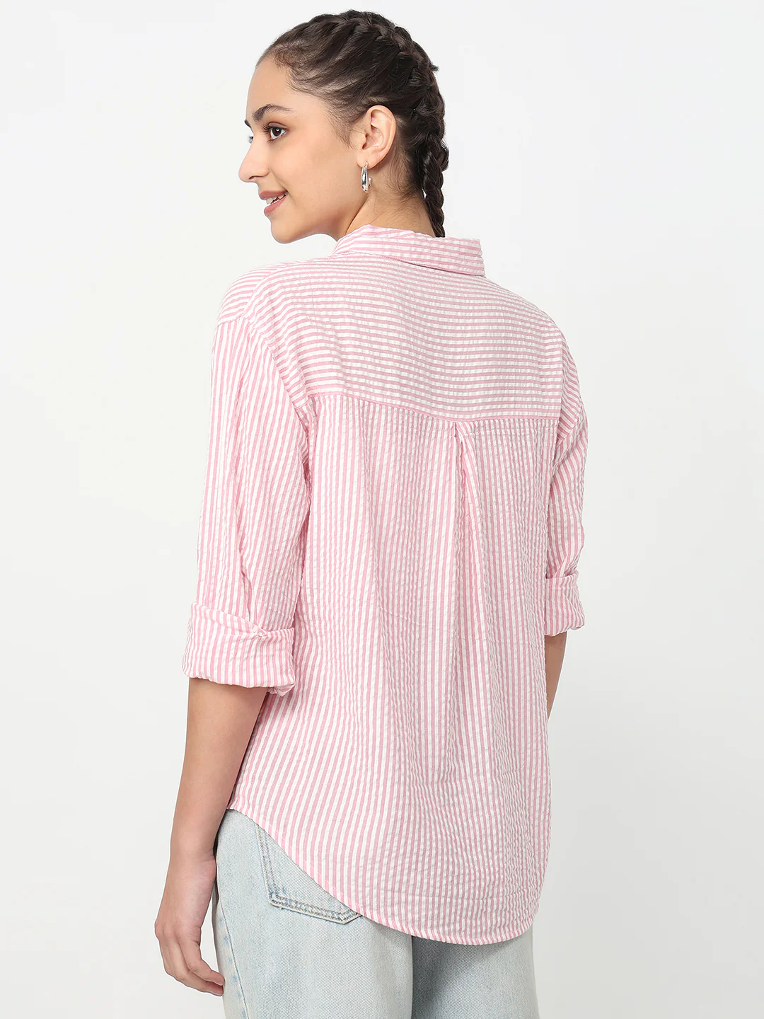 Women Pink/White Oversized Shirt - Image 3