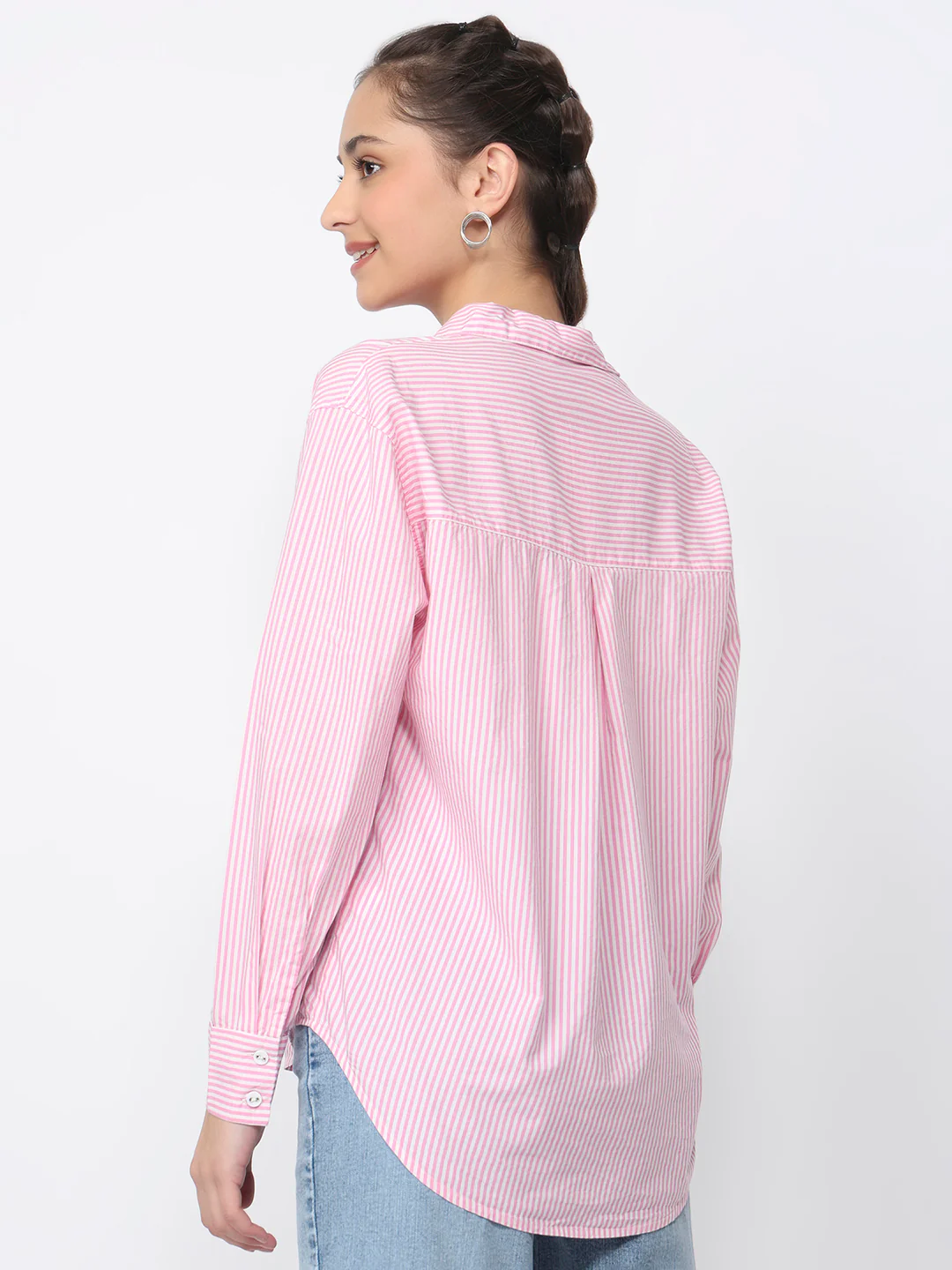 Women Pink/White Oversized Shirt - Image 3