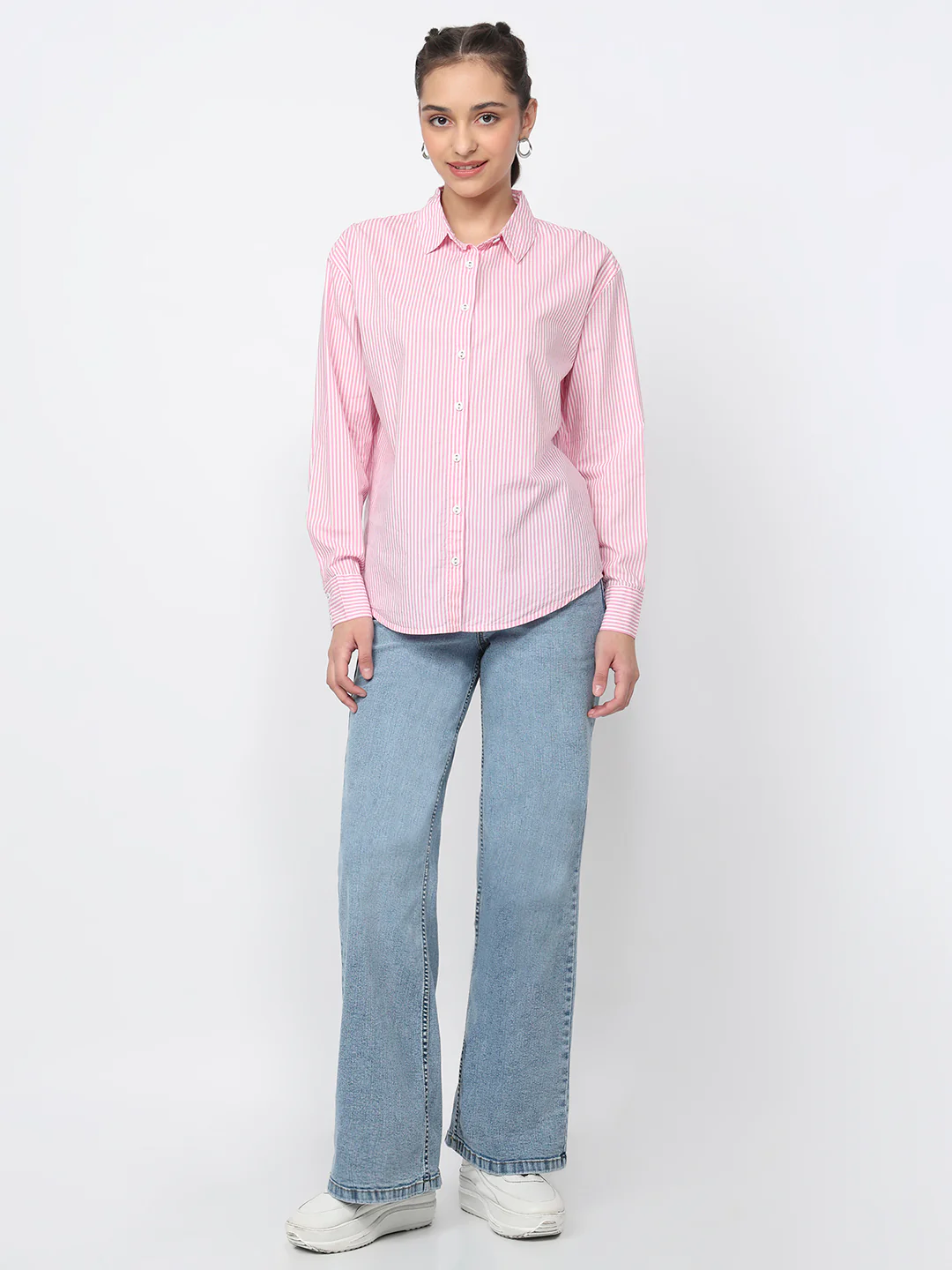 Women Pink/White Oversized Shirt - Image 4