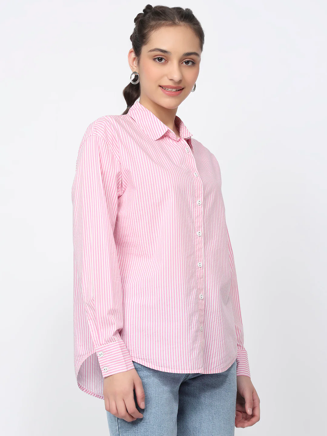 Women Pink/White Oversized Shirt - Image 5