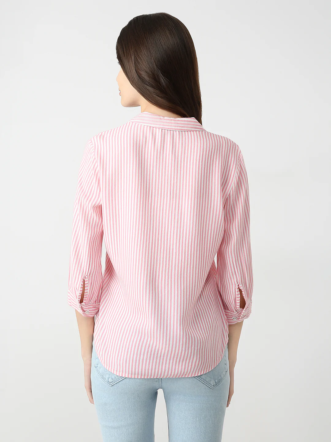Women Pink/White Stripe Shirt - Image 3