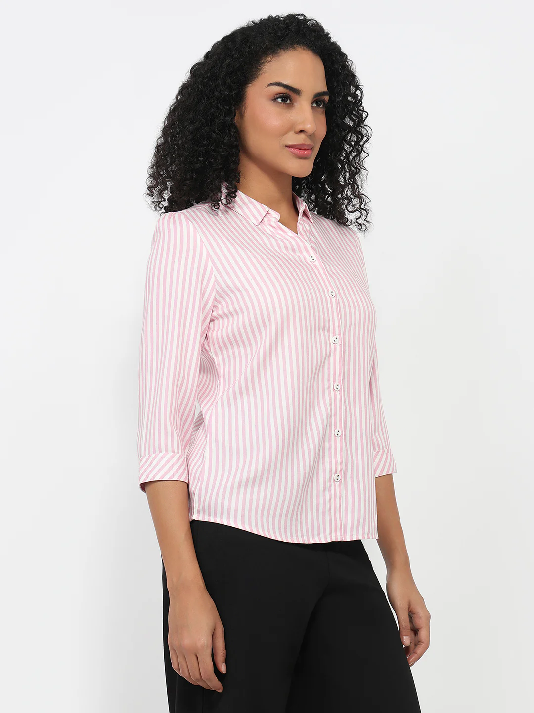 Women Pink/White Striped Shirt - Image 5