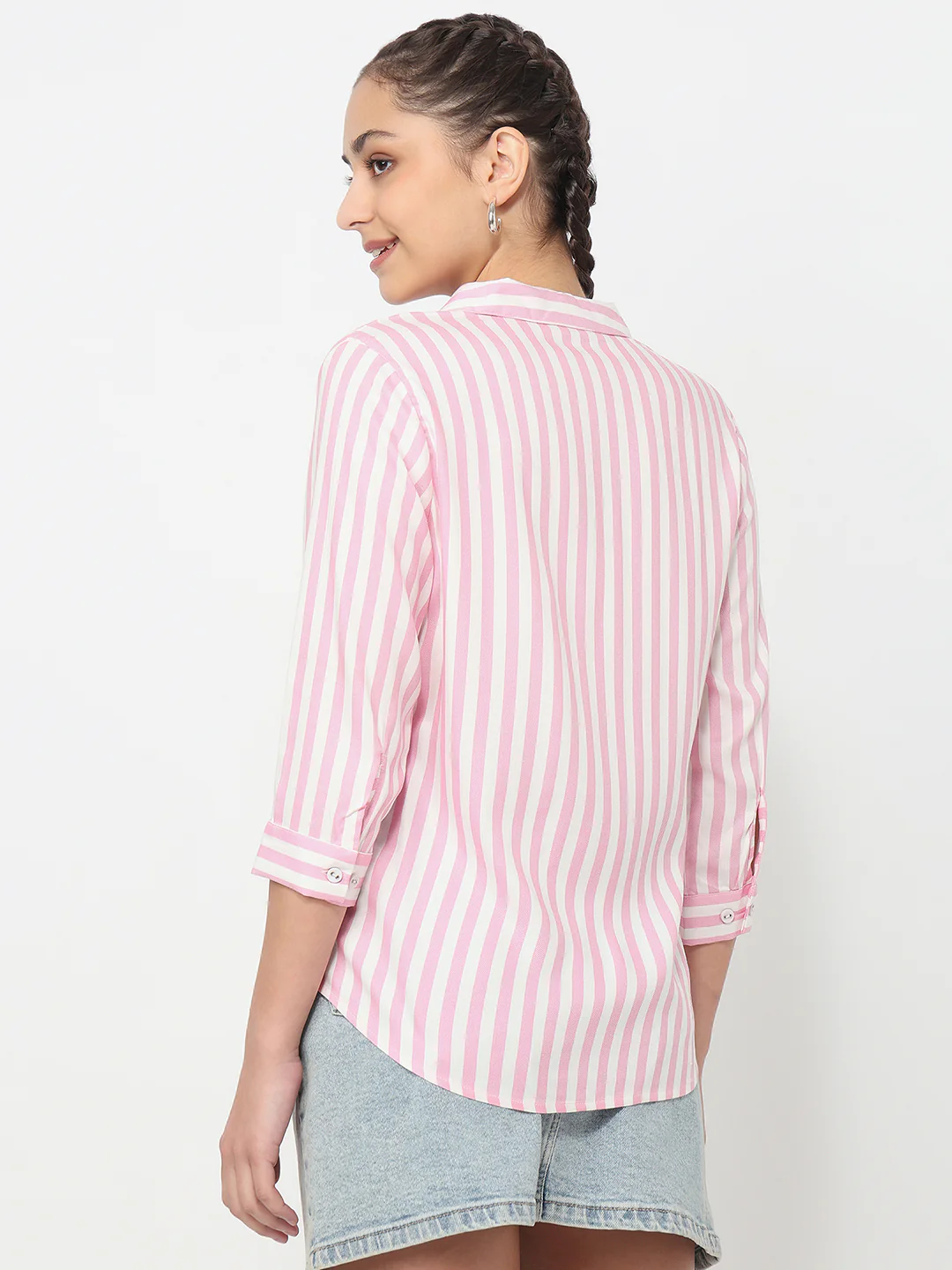 Women Pink/White Striped Shirt - Image 3