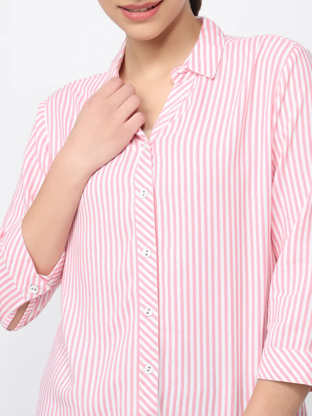 Women Pink/White Striped Shirt - Image 6