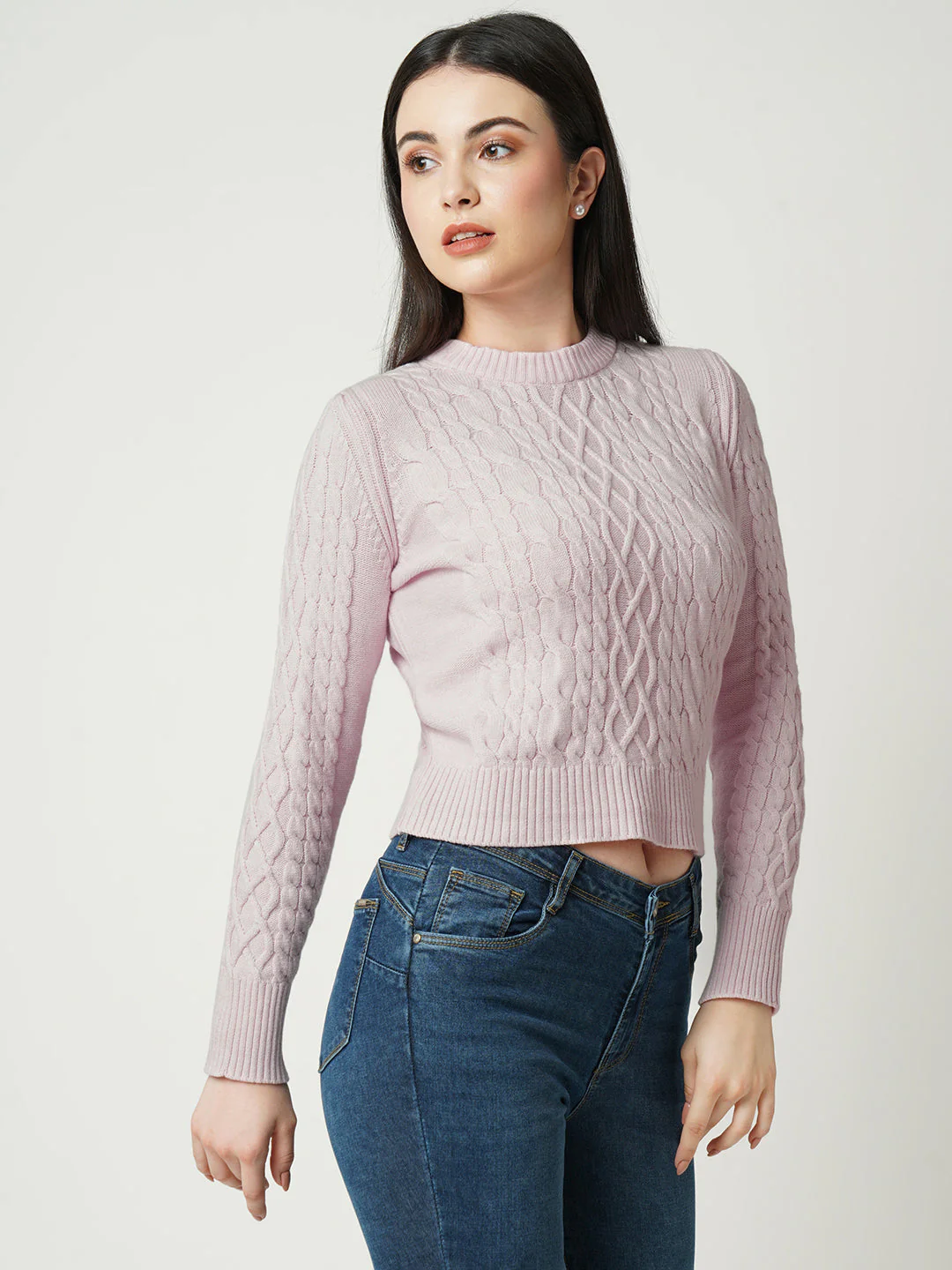 Women Powder Pink Sweaters - Image 4