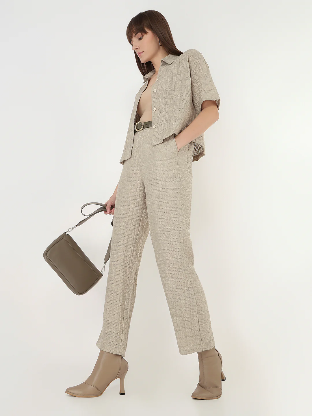 Women Pumic Stone High-Rise Straight Fit Korean Pants