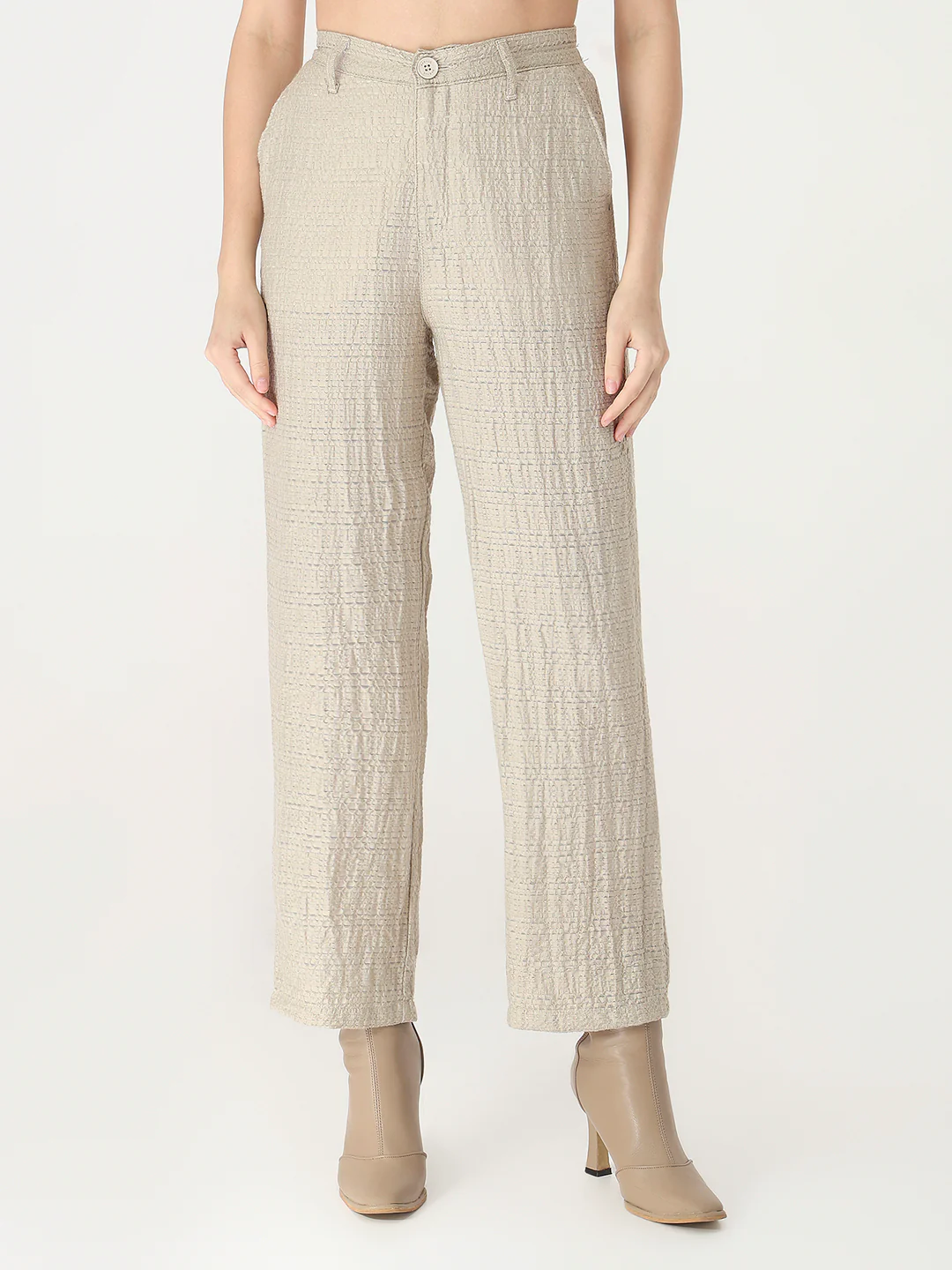 Women Pumic Stone High-Rise Straight Fit Korean Pants - Image 2