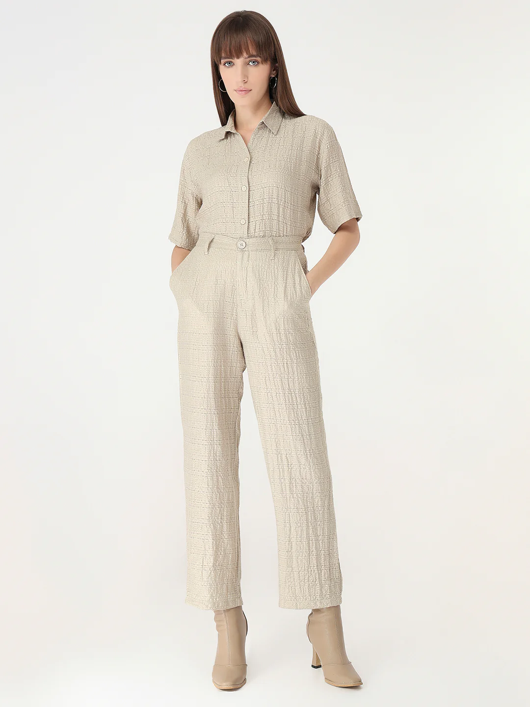 Women Pumic Stone High-Rise Straight Fit Korean Pants - Image 4