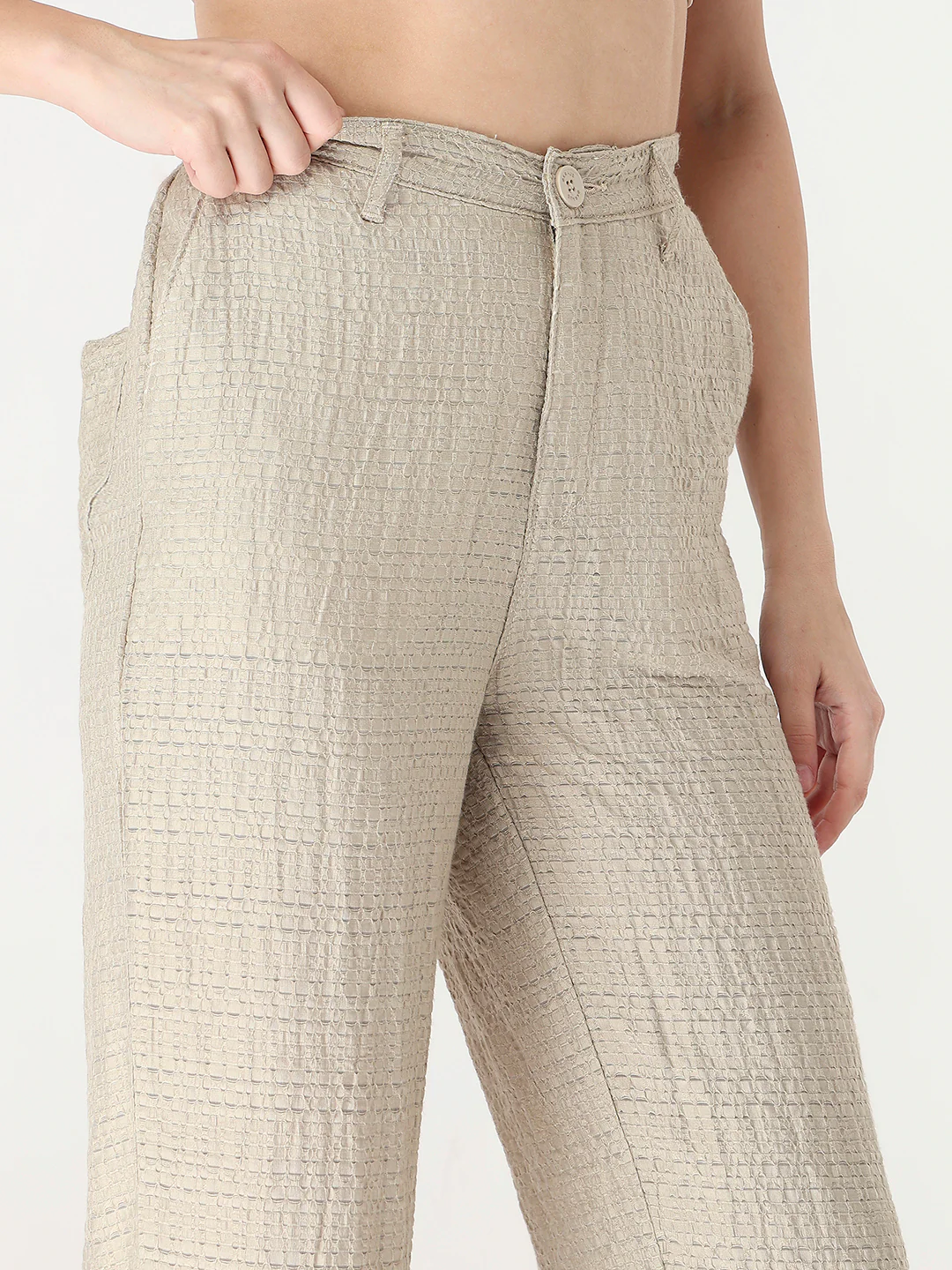 Women Pumic Stone High-Rise Straight Fit Korean Pants - Image 6
