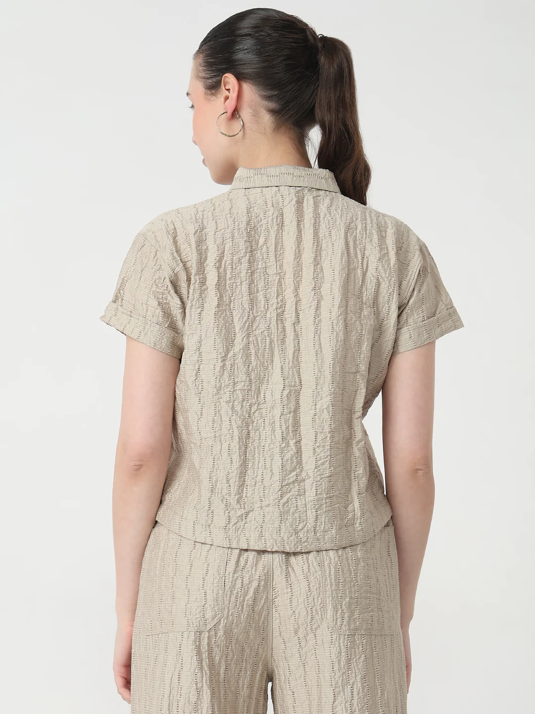Women Pumic Stone Slim Fit Crop Shirt - Image 3