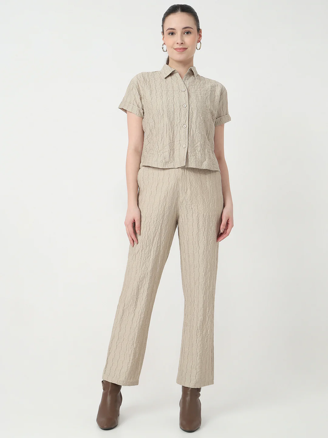 Women Pumic Stone Slim Fit Crop Shirt - Image 4