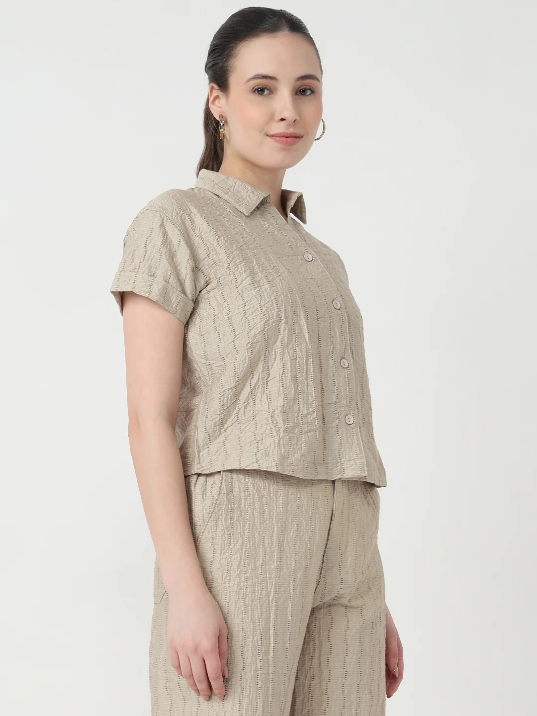 Women Pumic Stone Slim Fit Crop Shirt - Image 5