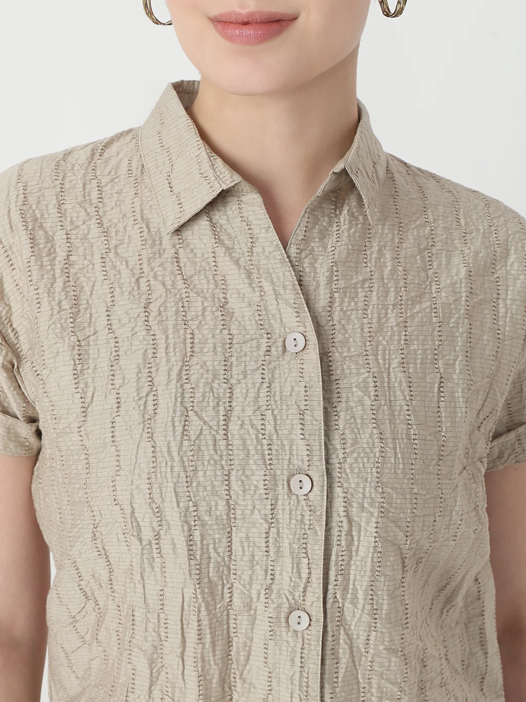 Women Pumic Stone Slim Fit Crop Shirt - Image 6