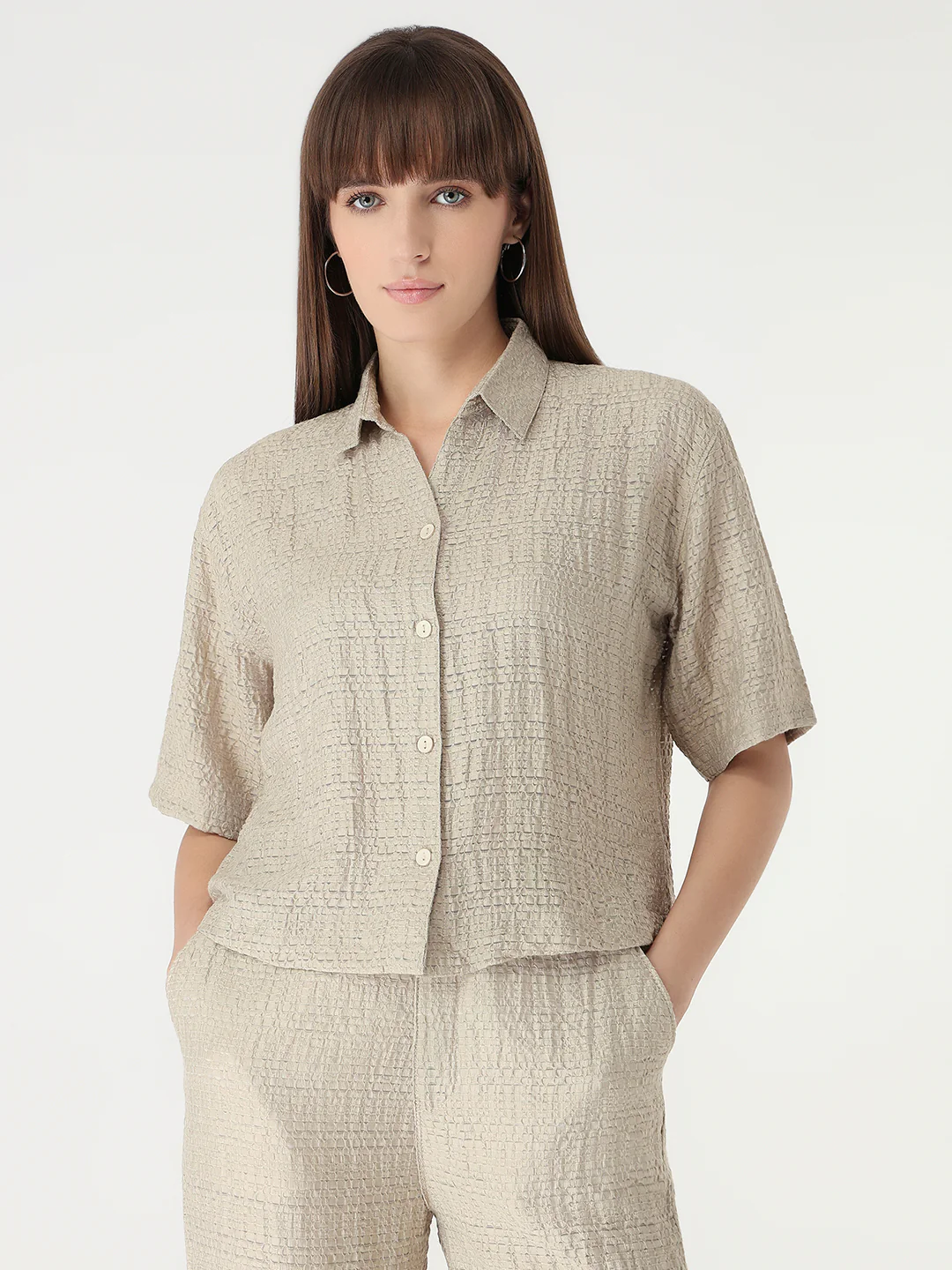Women Pumice Stone Crop Shirt - Image 2