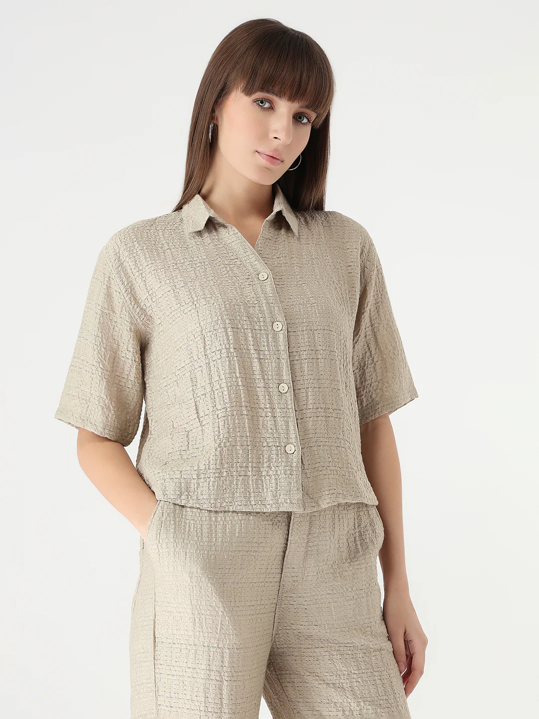 Women Pumice Stone Crop Shirt - Image 5
