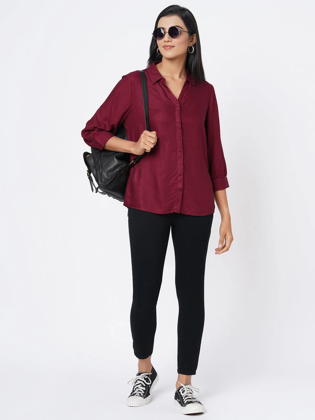 Women Red & Black Checks Shirt - Image 2