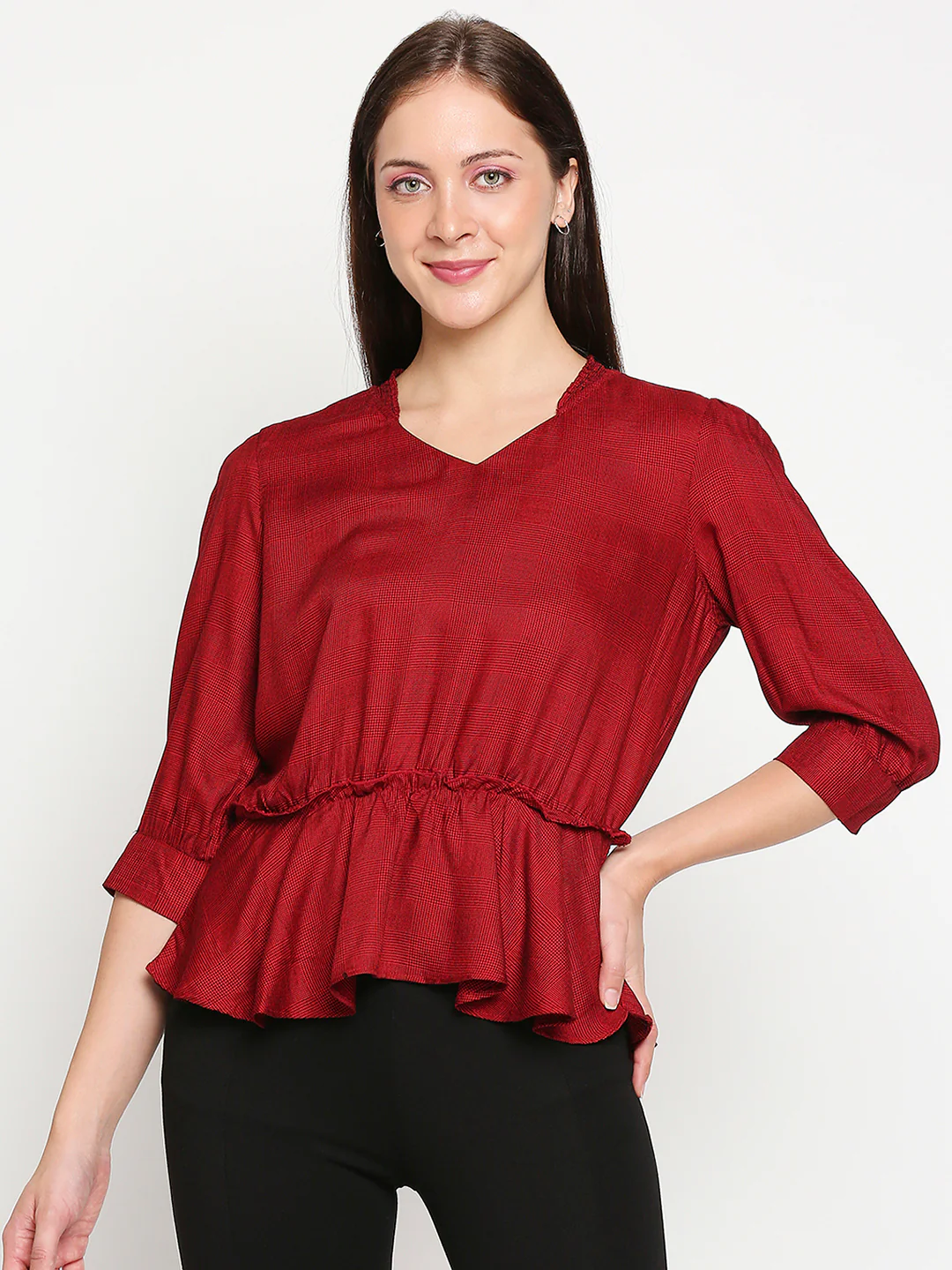 Women Red/Black Checks Top - Image 2
