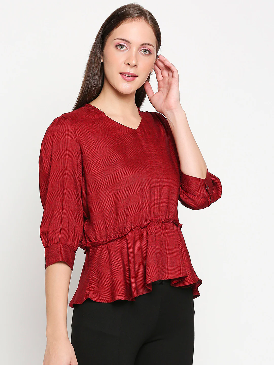 Women Red/Black Checks Top - Image 4