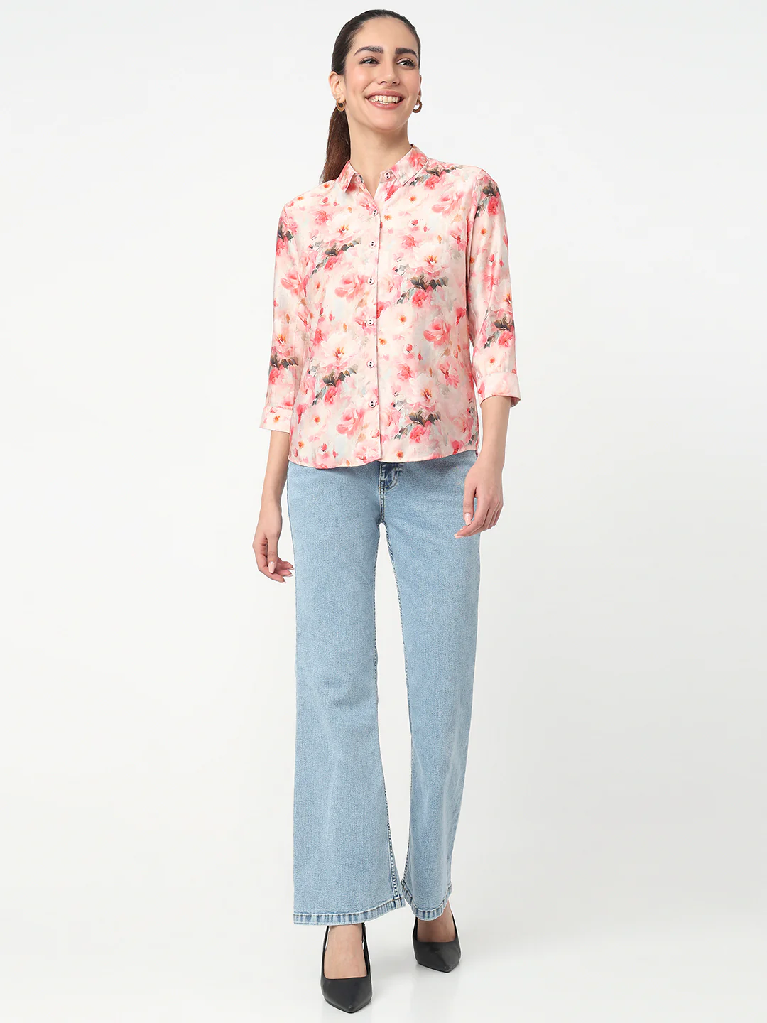 Women Red Floral Printed Shirt - Image 4