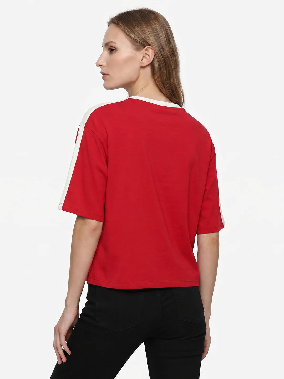 Women Red Graphic Crop Genz Tees - Image 3
