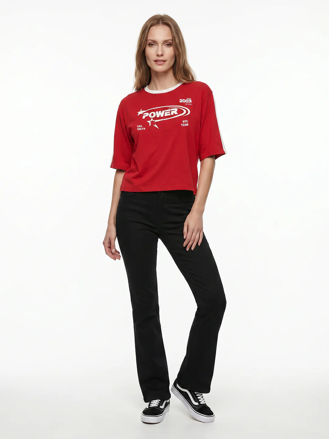 Women Red Graphic Crop Genz Tees - Image 4