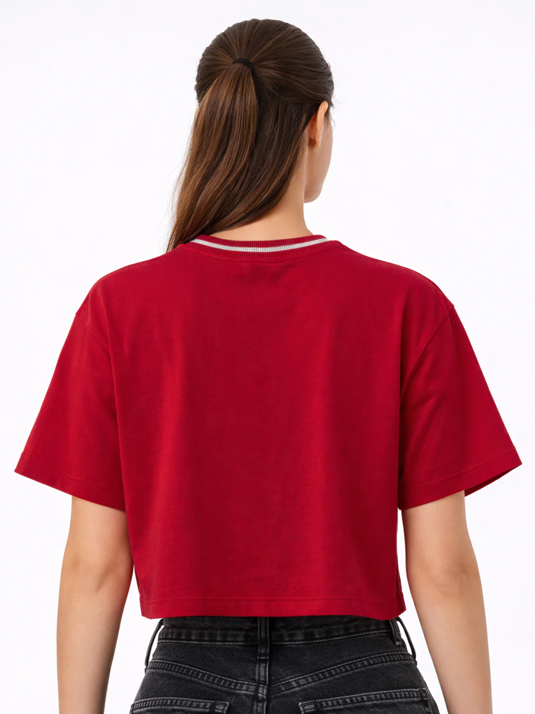 Women Red Graphic Crop Tees - Image 3