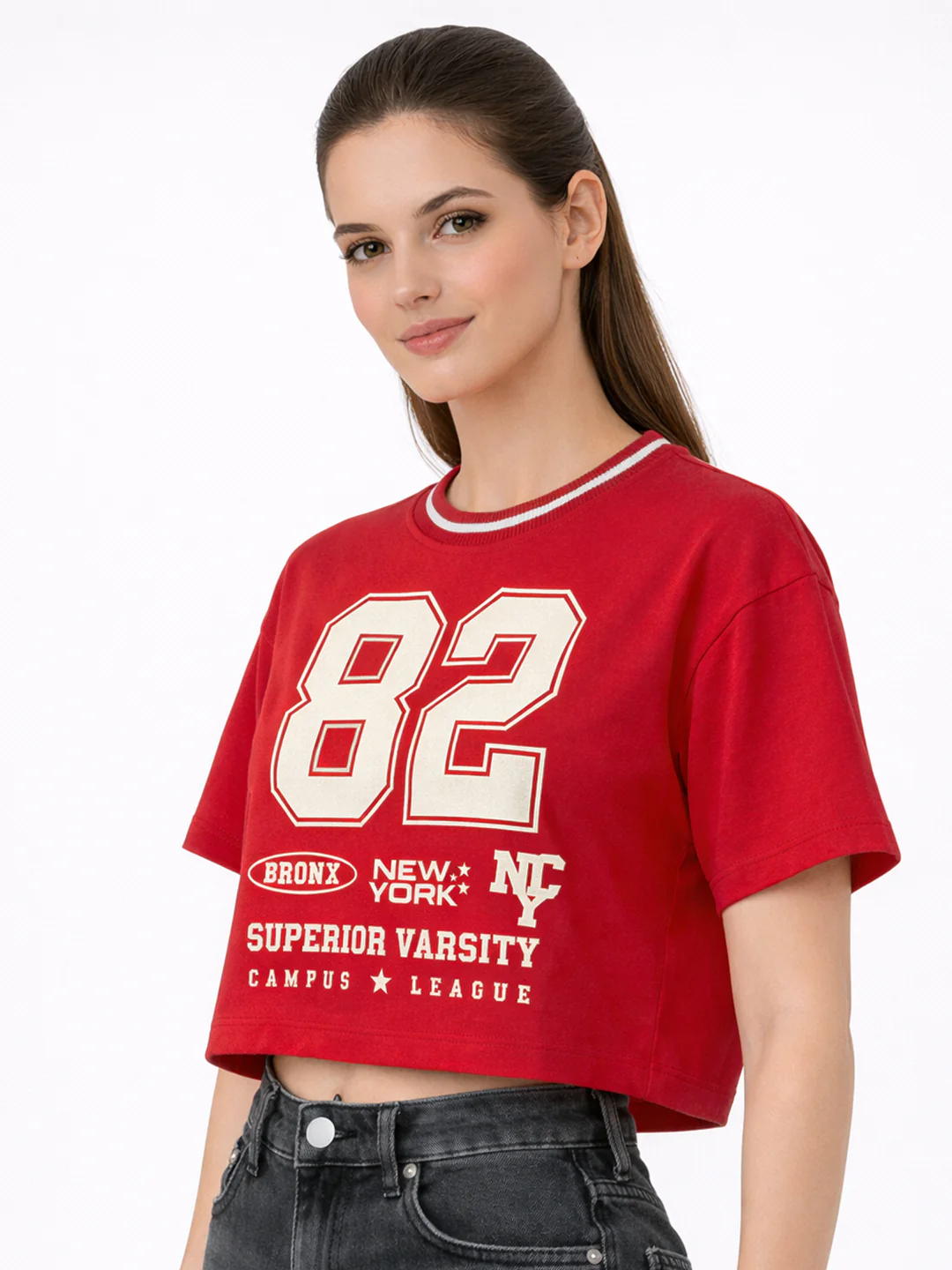 Women Red Graphic Crop Tees - Image 6