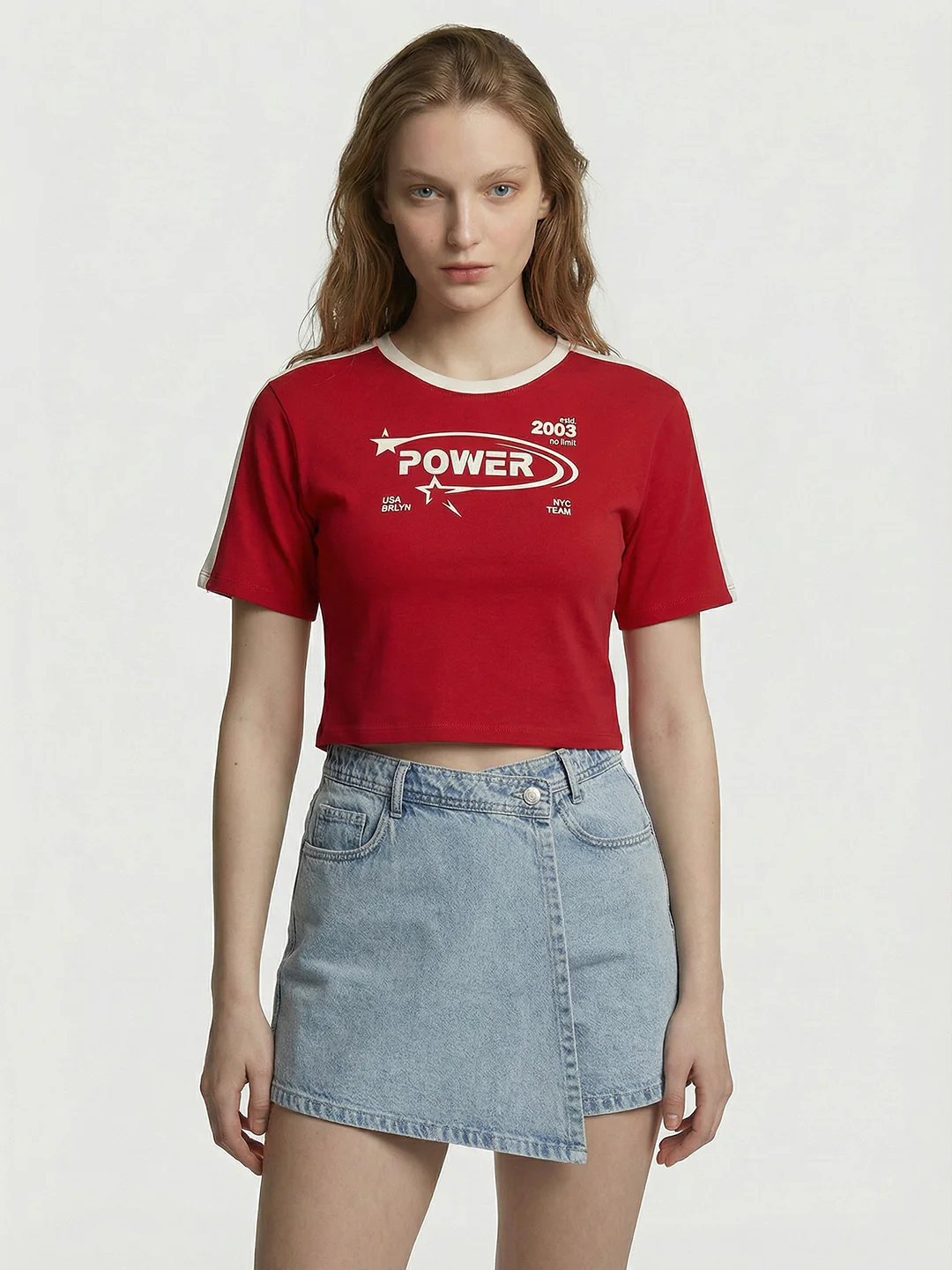 Women Red Graphic Crop Tees - Image 2