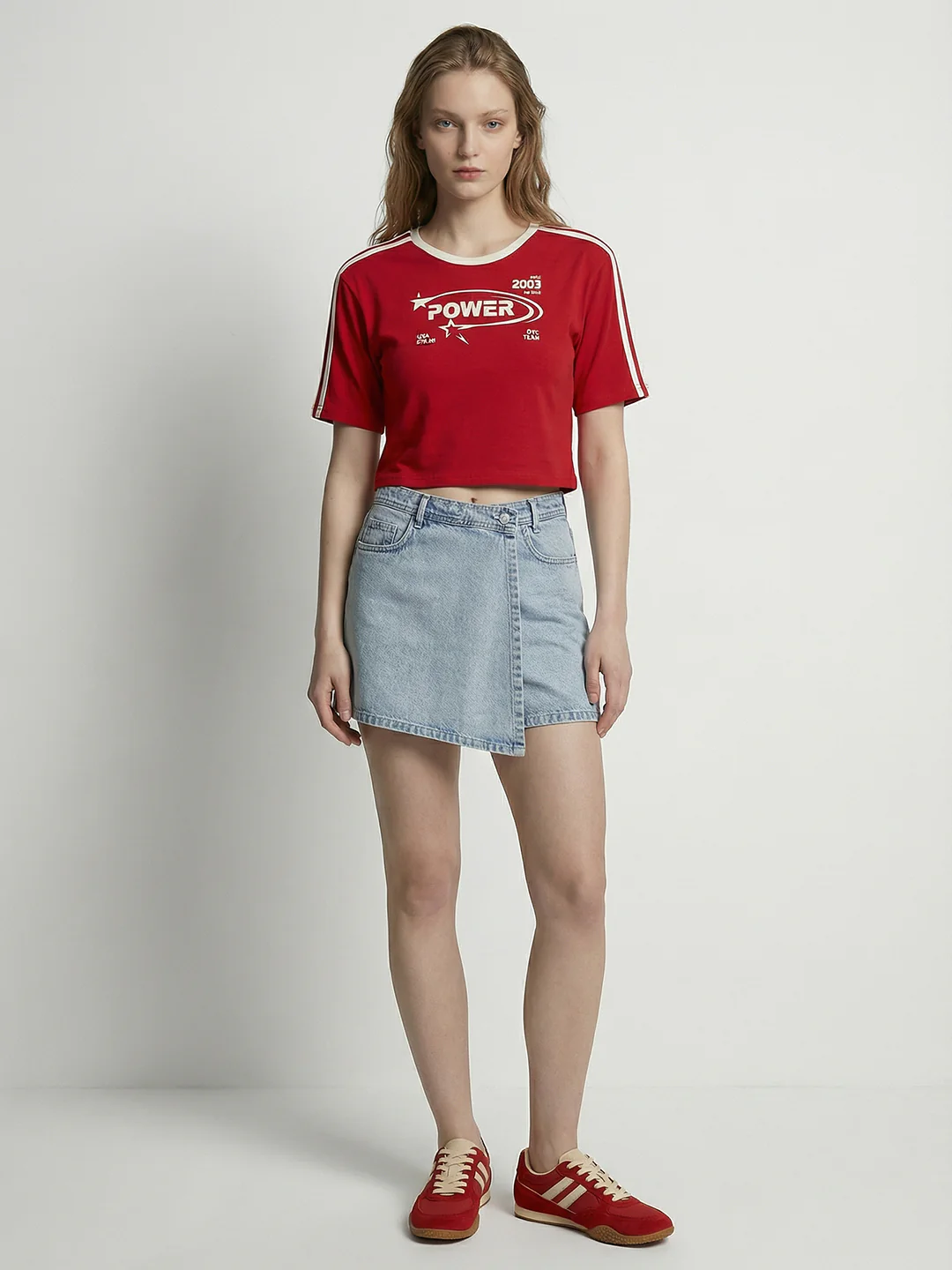 Women Red Graphic Crop Tees - Image 3
