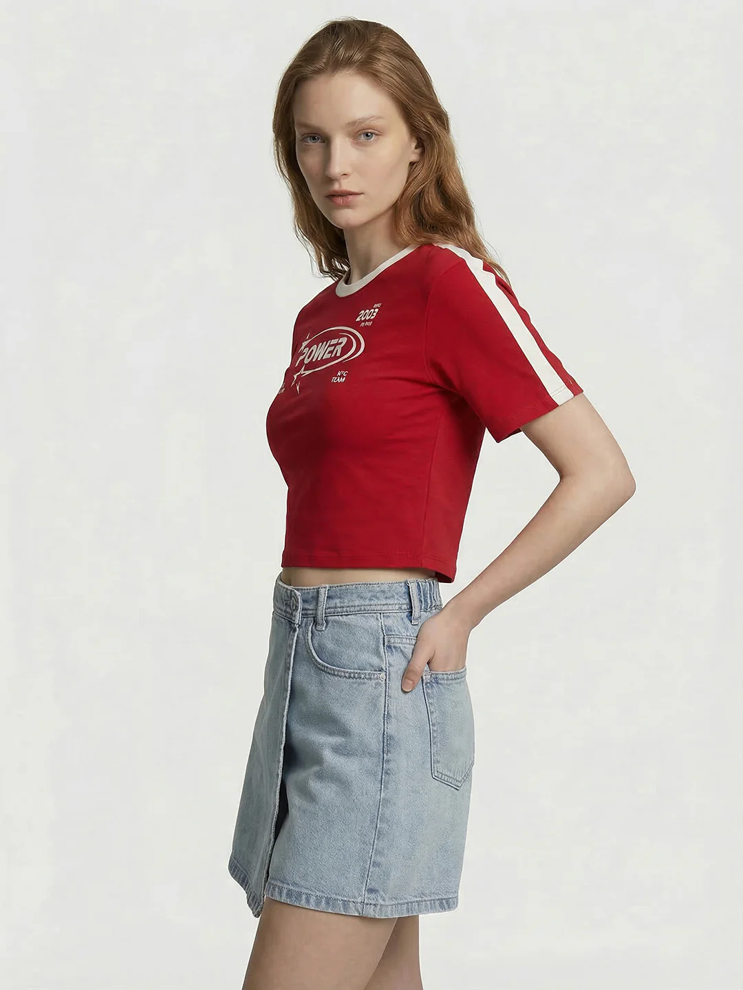 Women Red Graphic Crop Tees - Image 5