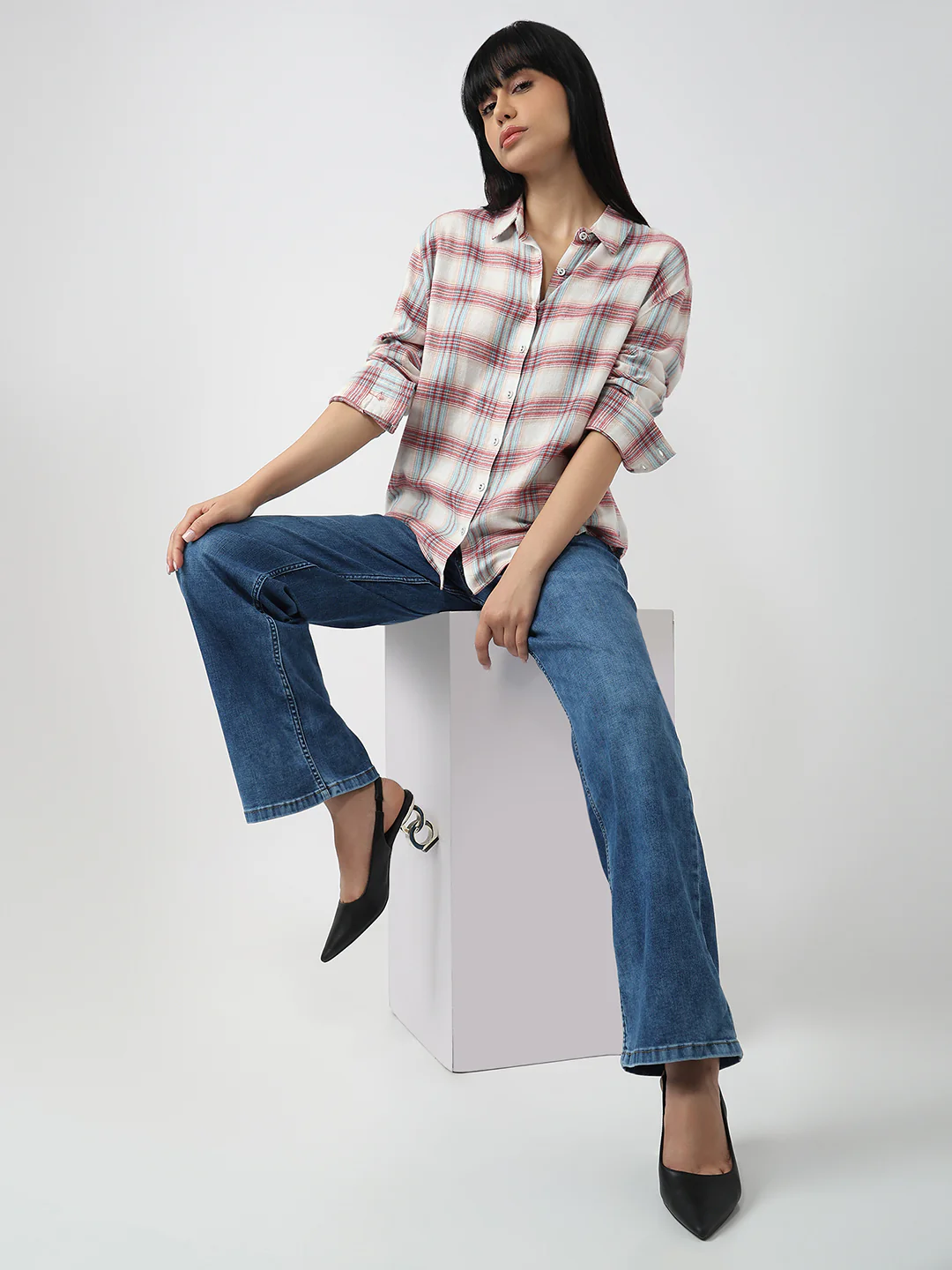 Women Red/Ivory Oversized Shirt