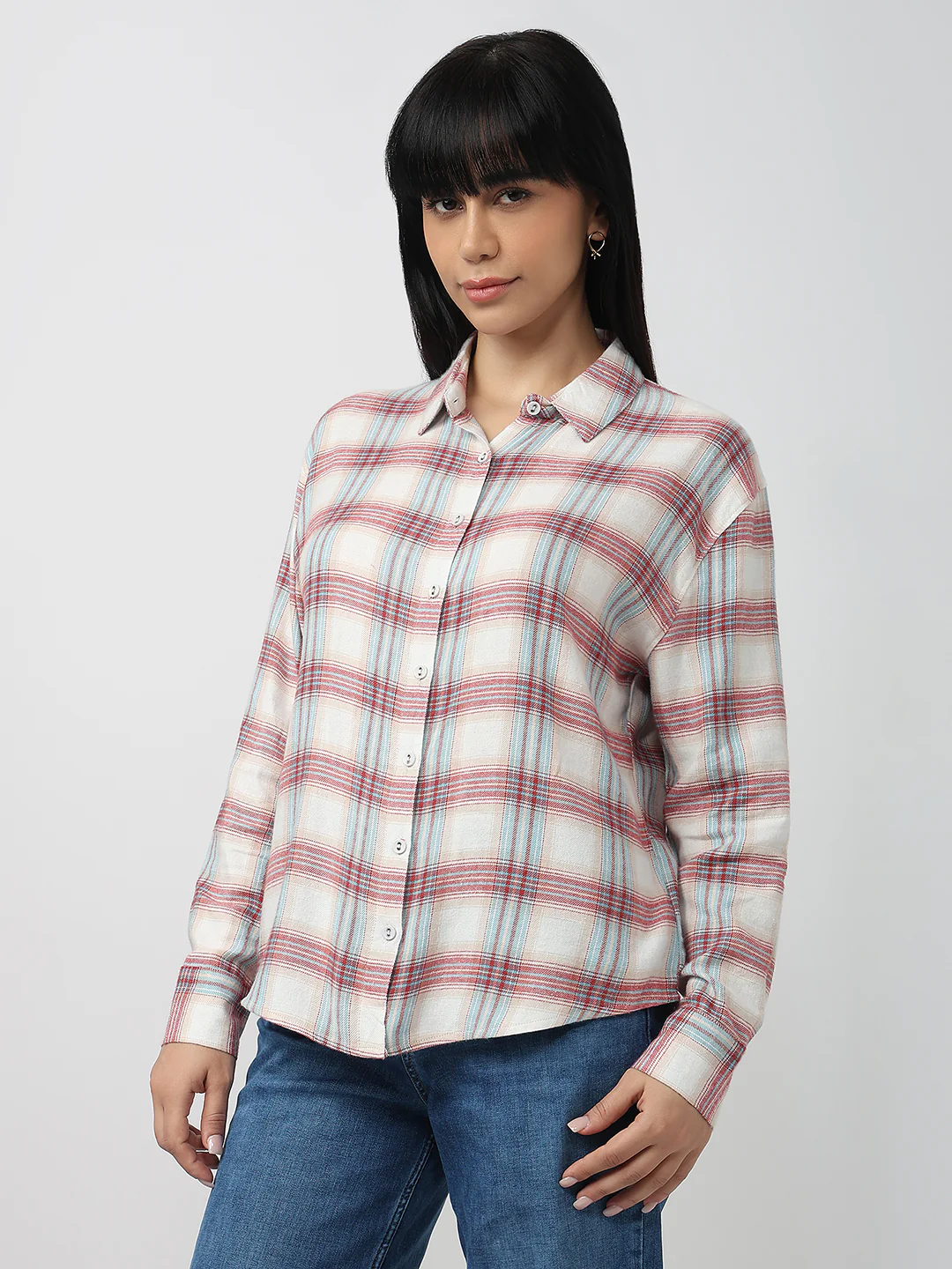 Women Red/Ivory Oversized Shirt - Image 4