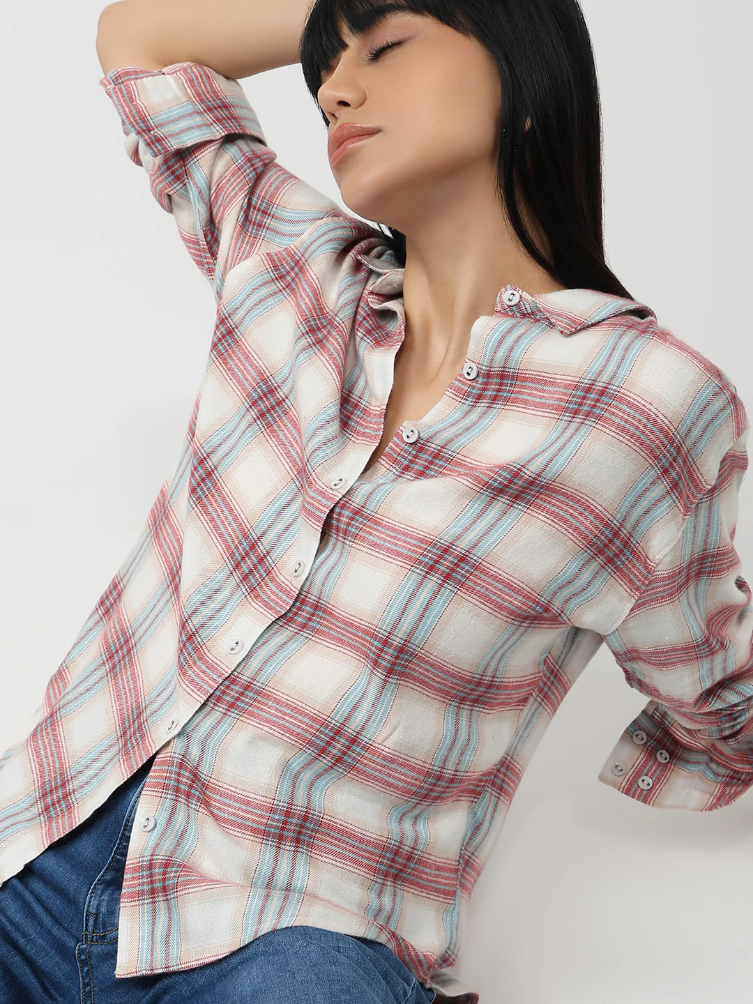 Women Red/Ivory Oversized Shirt - Image 5