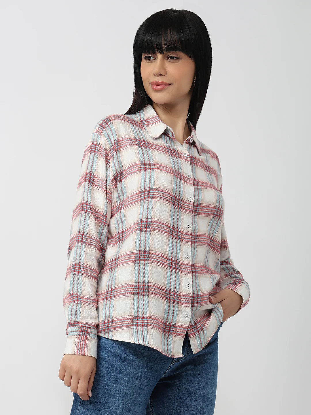 Women Red/Ivory Oversized Shirt - Image 6