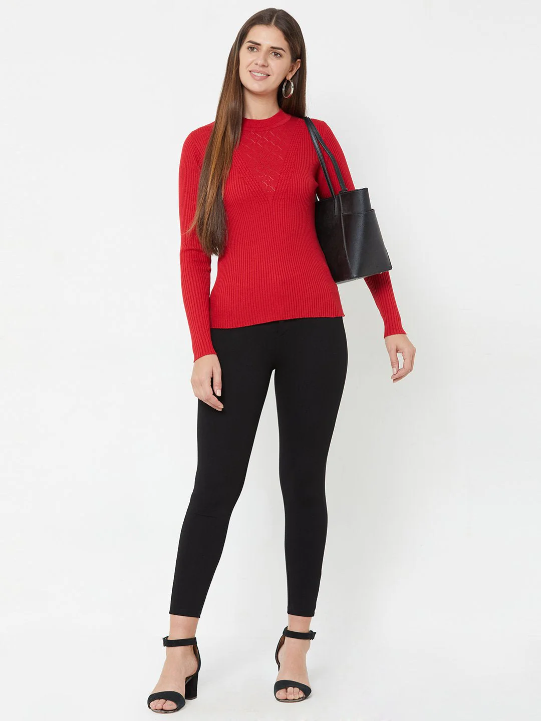 Women Red Knitted Sweater - Image 2
