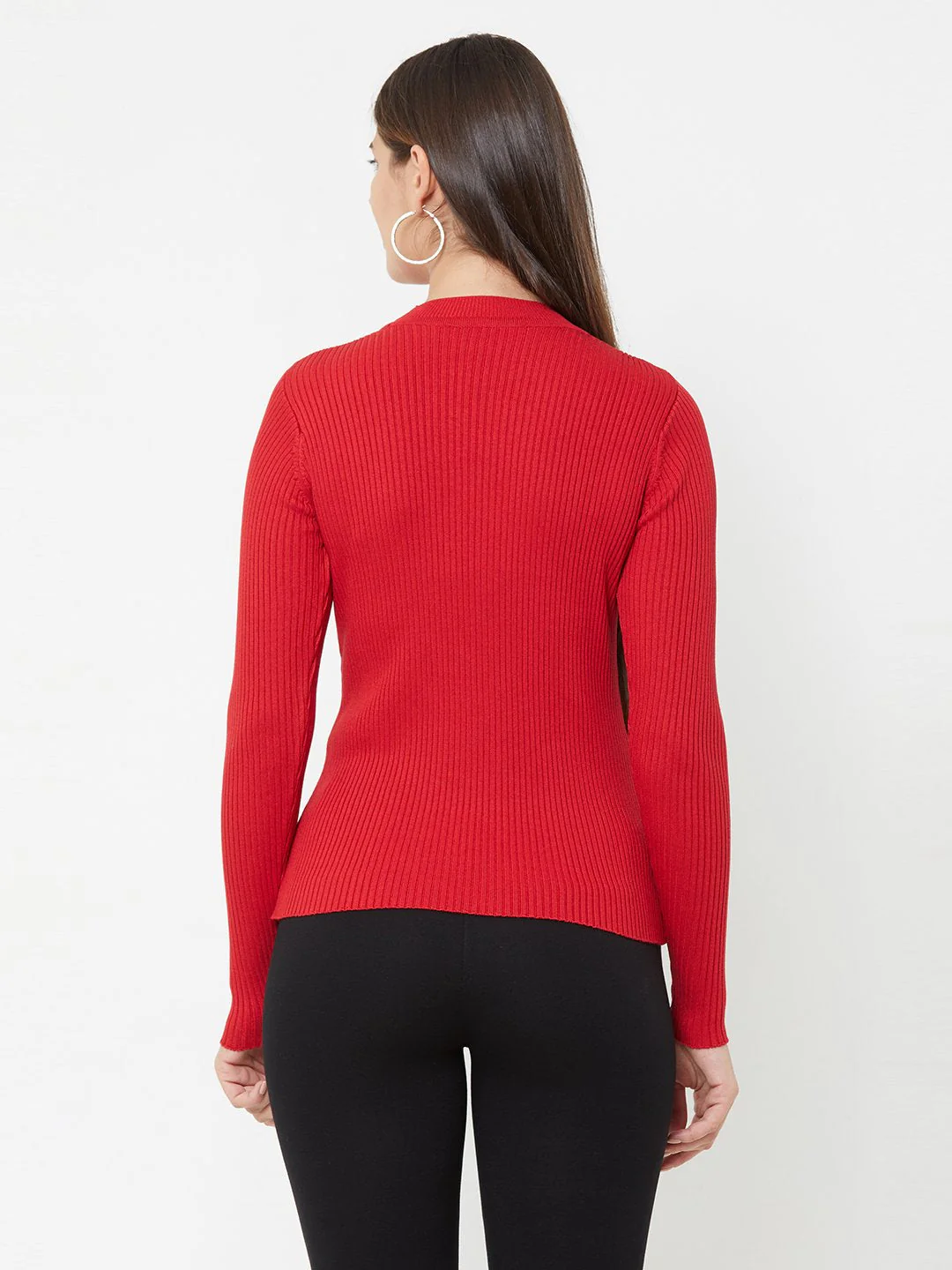 Women Red Knitted Sweater - Image 3