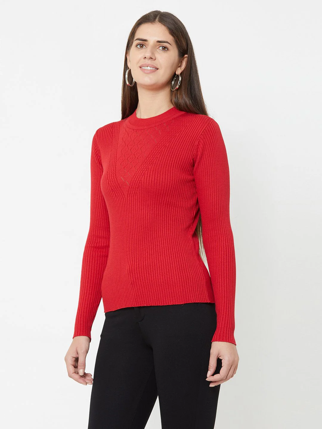 Women Red Knitted Sweater - Image 4