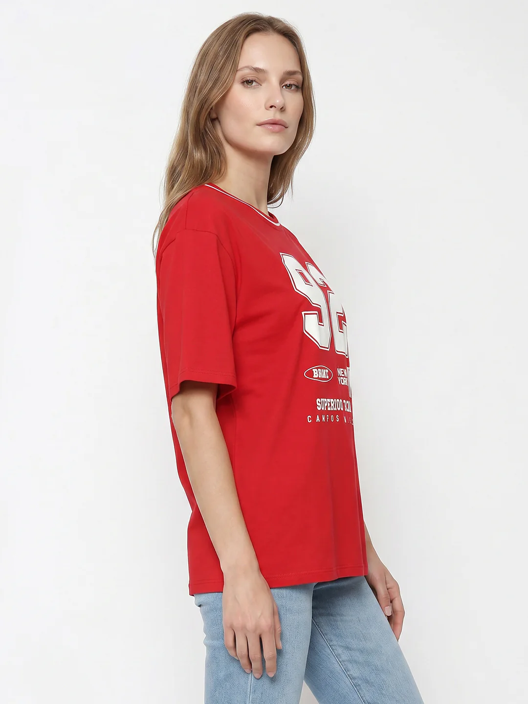 Women Red Oversized T-Shirt - Image 5
