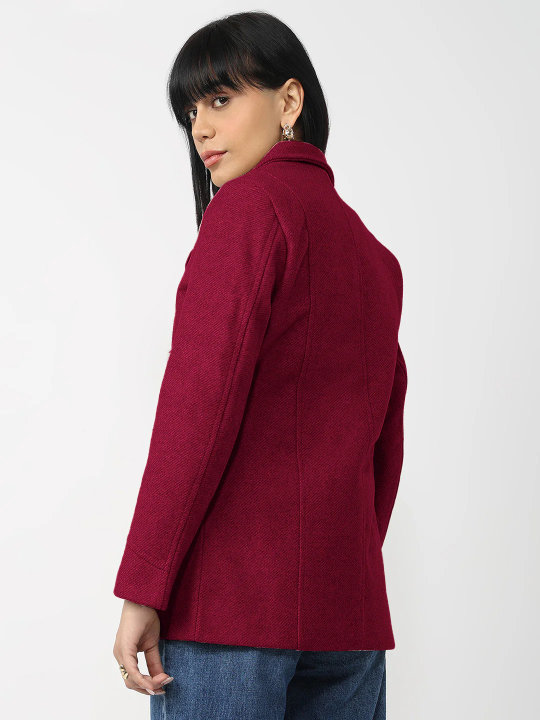 Women Red Slim Fit Coat - Image 3
